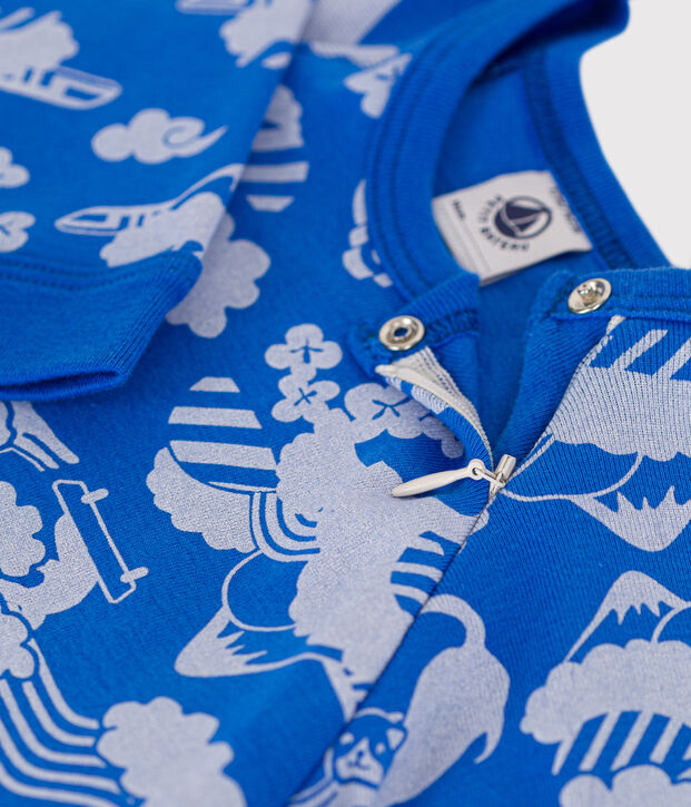 Katoenen pyjama met rits voor baby's blauw/wit