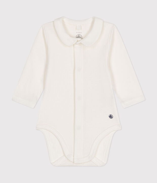 Katoenen body met lange mouwen en kraagje voor baby's wit
