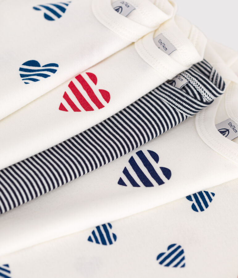 Lot de 5 bodies manches courtes en coton c&oelig;urs ray&eacute;s b&eacute;b&eacute; multicouleur