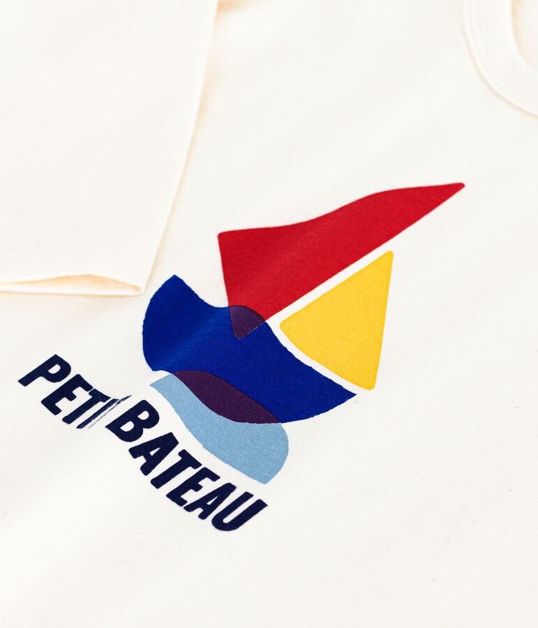 Tee-shirt enfant manches longues en coton imprim&eacute; &eacute;cru