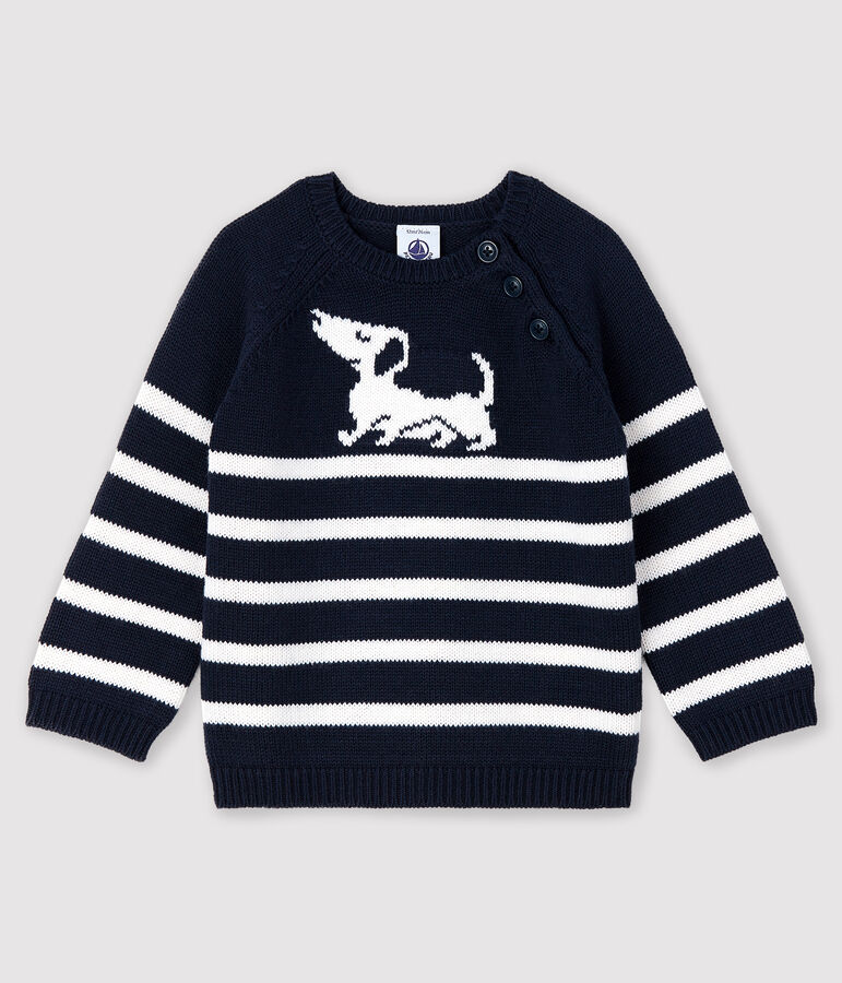 Pull ray&eacute; &agrave; motif b&eacute;b&eacute; gar&ccedil;on bleu/blanc
