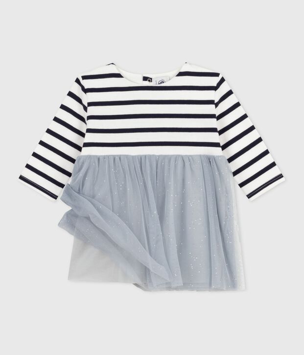 Jurk met lange mouwen van twee materialen voor baby's blauw/multicouleur