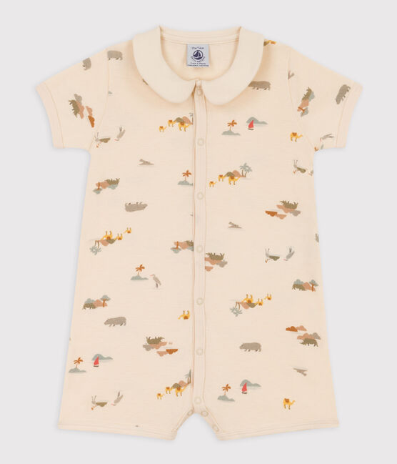 Korte playsuit met palmbomen van katoen voor baby's wit AVALANCHE/ MULTICO