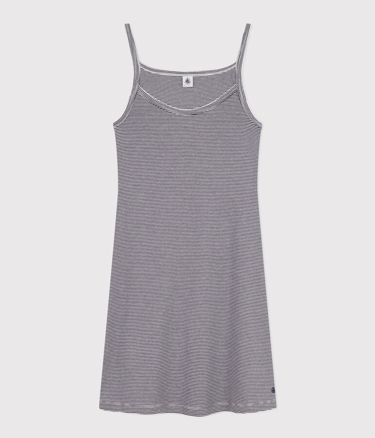 Gestreept damesnachtkleed in katoen blauw/wit