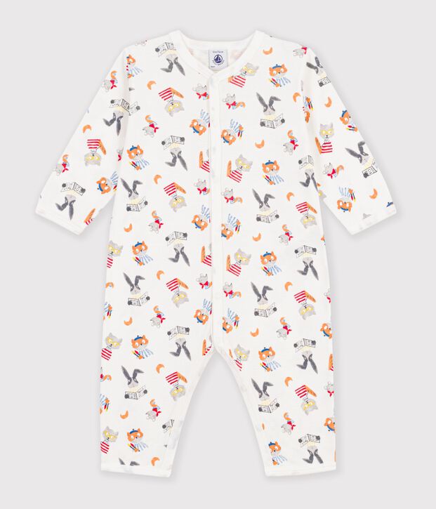 Pyjama b&eacute;b&eacute; en coton sans pieds imprim&eacute; animaux blanc/multicouleur