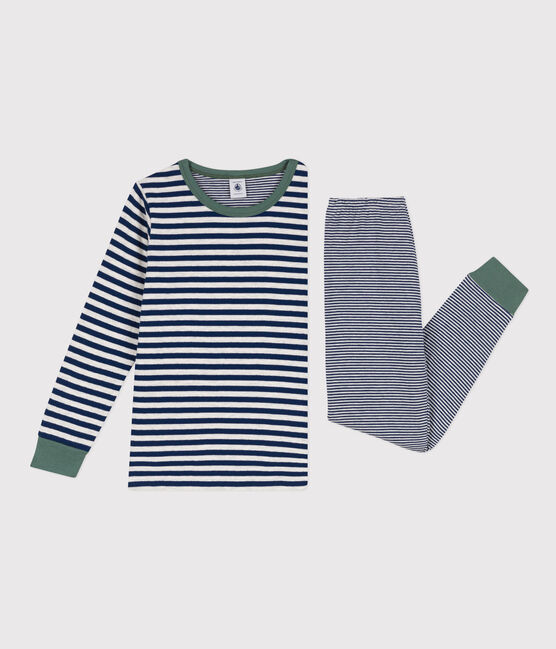 Pyjama met fijne streepjes van tubic voor kleine meisjes en jongens blauw MEDIEVAL/ MONTELIMAR