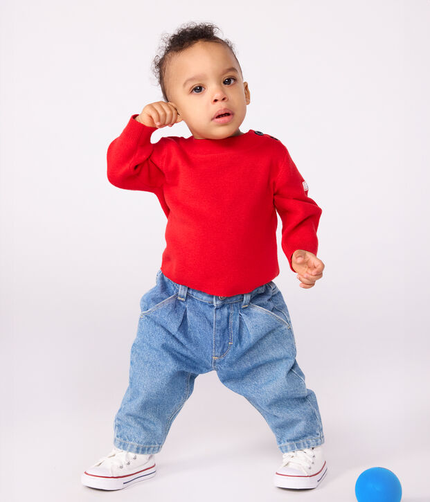 Pull marin b&eacute;b&eacute; en laine et coton uni rouge