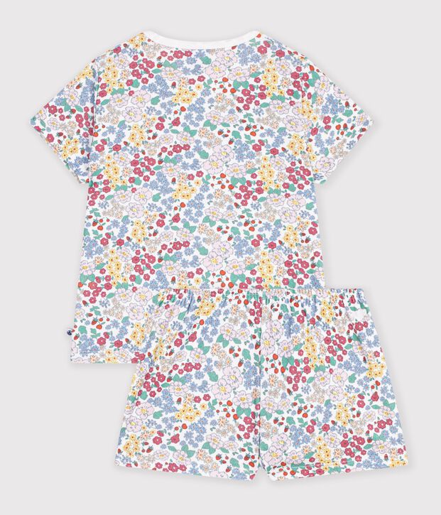 Pyjama short enfant en coton &agrave; fleurs blanc/multicouleur
