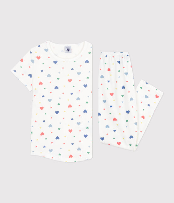 Pyjama enfant en coton manches courtes et jambes longues imprimé blanc MARSHMALLOW/blanc MULTICO