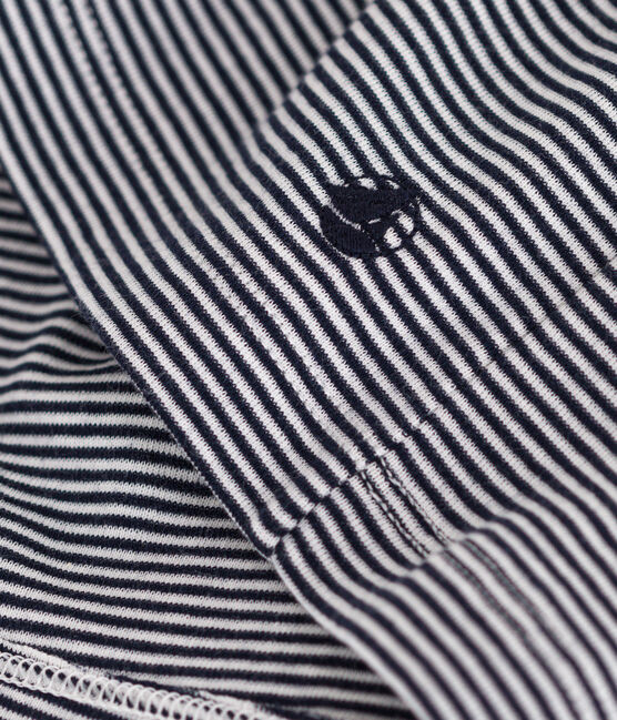 Meisjesjurk met streepjes en korte mouwen in katoen blauw SMOKING/wit MARSHMALLOW