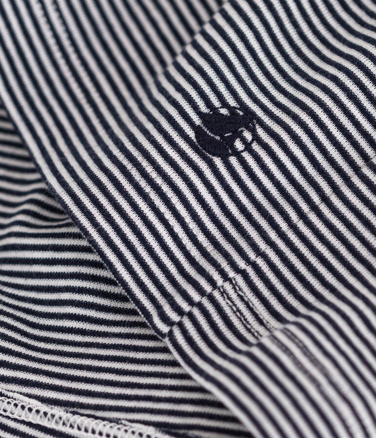 Meisjesjurk met streepjes en korte mouwen in katoen blauw/wit