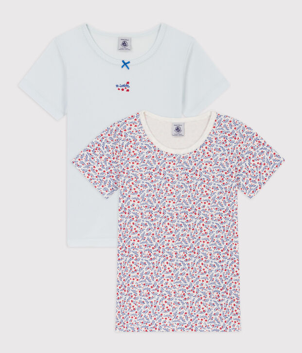 Set van 2 T-shirts met bloemen en korte mouwen voor meisjes in katoen multicouleur
