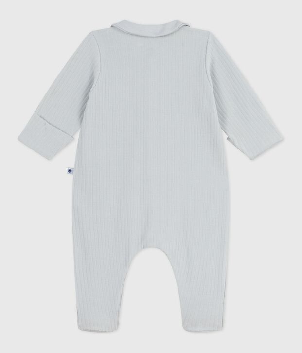 Pyjama b&eacute;b&eacute; en velours &agrave; col uni bleu