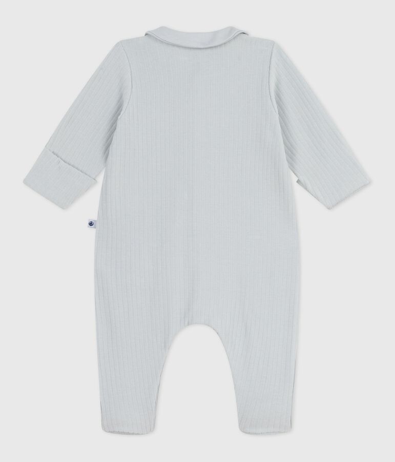 Fluwelen babypyjama met effen kraag blauw