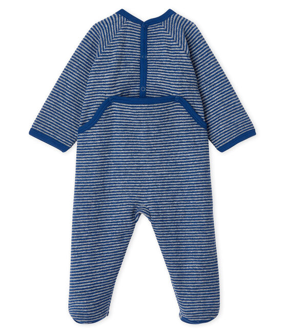 Slaappakje babyjongen van extra warme geruwde bouclébadstof. blauw MAJOR/grijs SUBWAY