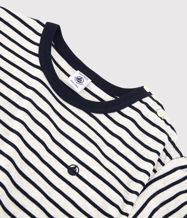 T-shirt manches courtes en coton enfant gar&ccedil;on beige/bleu