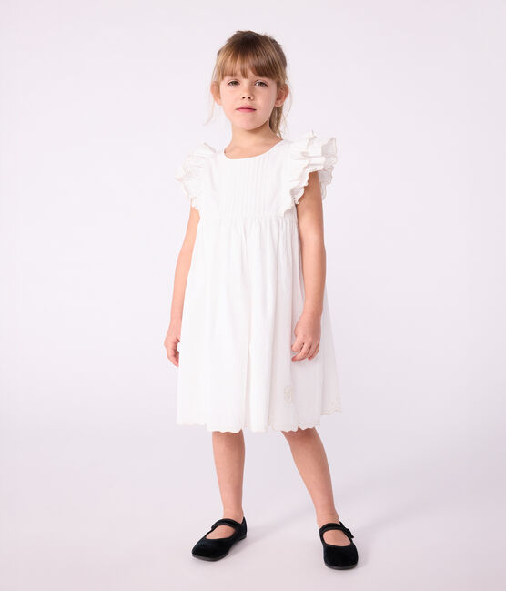 Robe enfant en coton manches courtes unie blanc ECUME