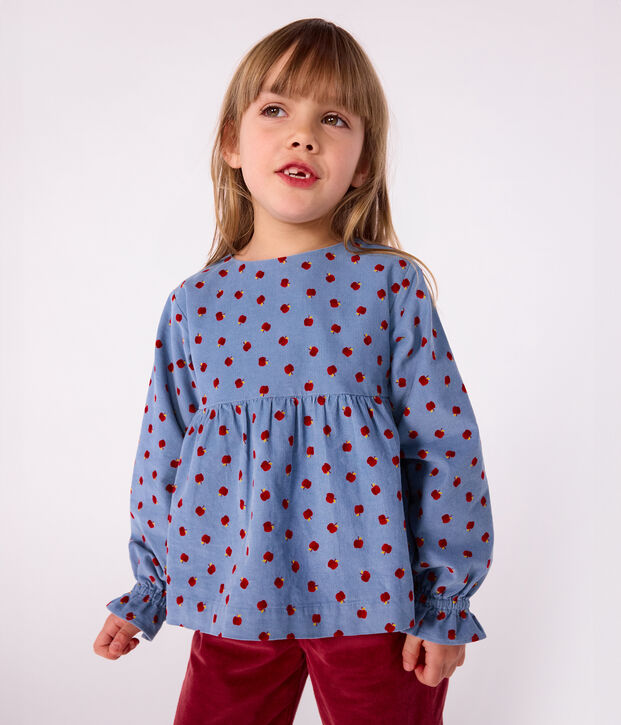 Kinderbloesje van velours met lange mouwen en print blauw/multicouleur