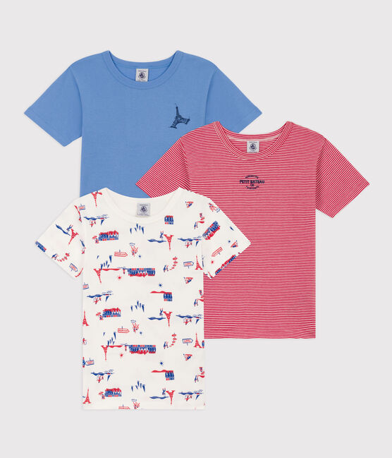 Set van 3 katoenen T-shirt met korte mouwen en Parijs-print voor kleine jongens variante 1