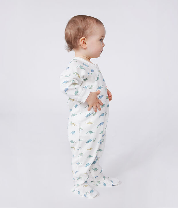 Katoenen babypyjama met dinosaurusprint wit/multicouleur
