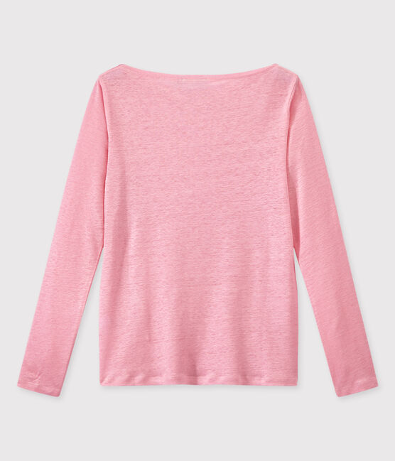 T-shirt femme manches longues en lin irisé rose BABYLONE/gris ARGENT