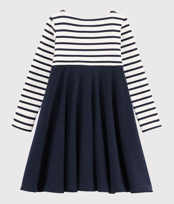 Meisjesjurk met lange mouwen kinderen wit MARSHMALLOW/blauw SMOKING