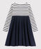 Meisjesjurk met lange mouwen kinderen wit MARSHMALLOW/blauw SMOKING