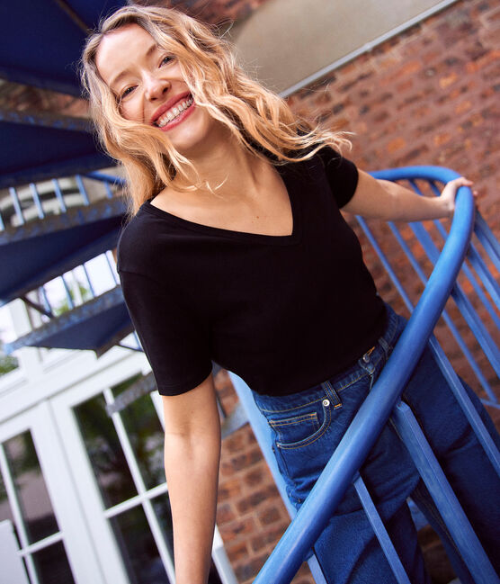 LE DROIT, katoenen T-shirt voor dames met V-hals blauw SMOKING