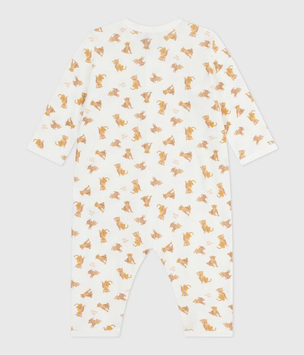Katoenen babypyjama zonder voetjes met print wit/beige