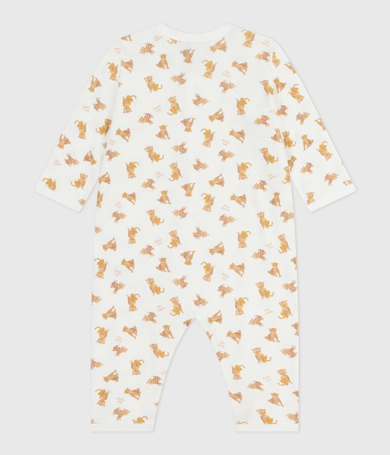Katoenen babypyjama zonder voetjes met print wit/beige