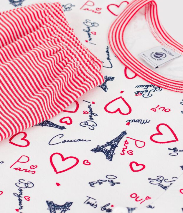 Katoenen kinderpyjama met Parijs-print wit/multicouleur