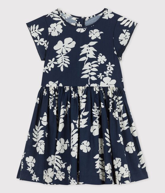 Robe manches courtes en popeline enfant fille bleu MEDIEVAL/blanc MARSHMALLOW