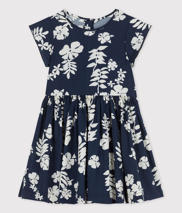Jurk met korte mouwen van popeline voor meisjes blauw/wit