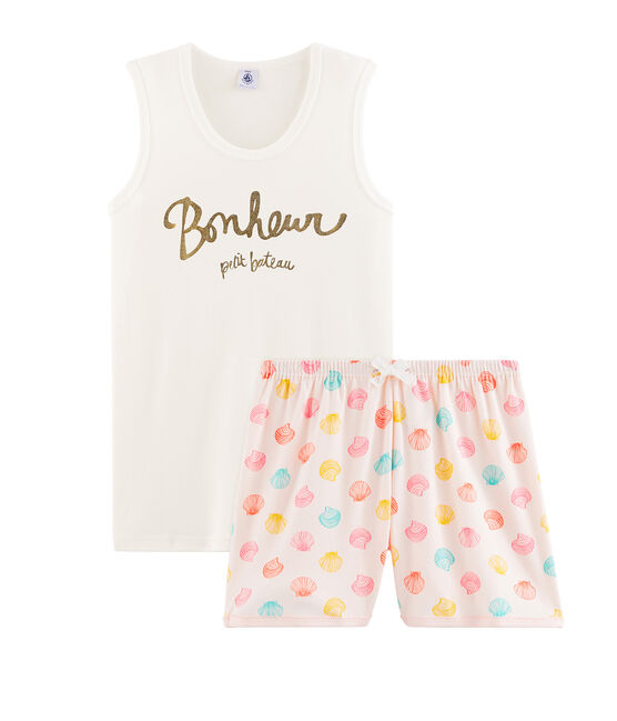 Pyjacourt fille en côte rose FLEUR/blanc MULTICO