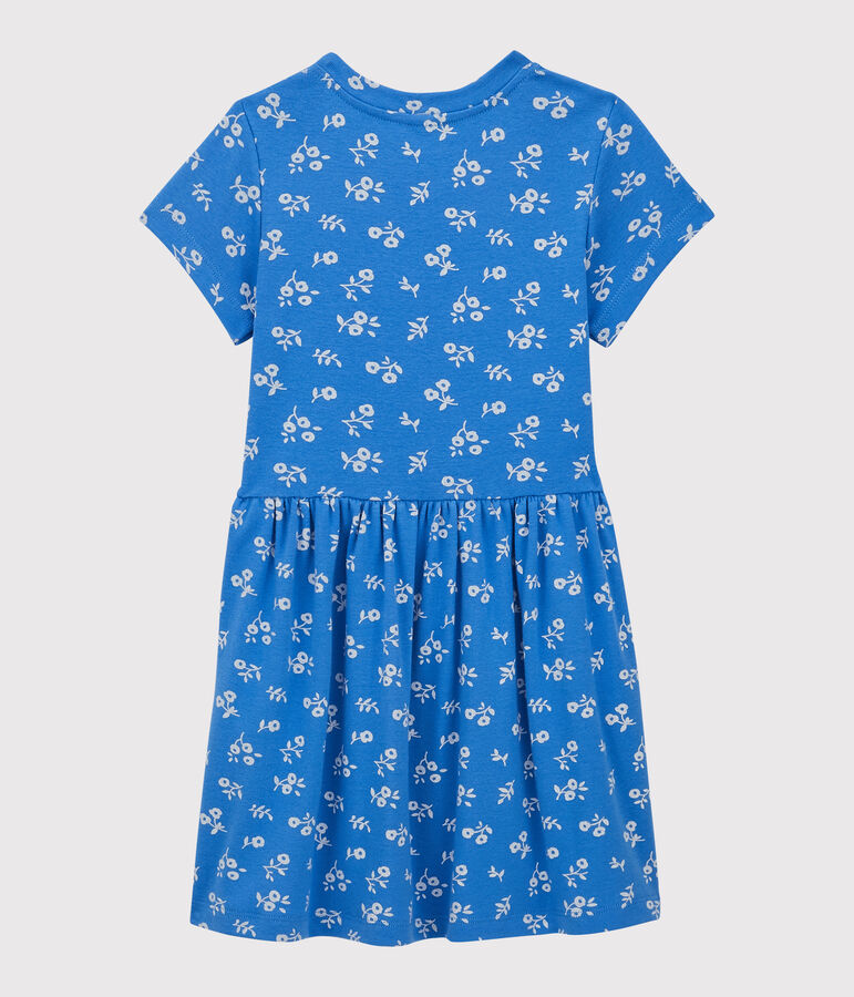 Robe manches courtes en coton enfant fille bleu/blanc
