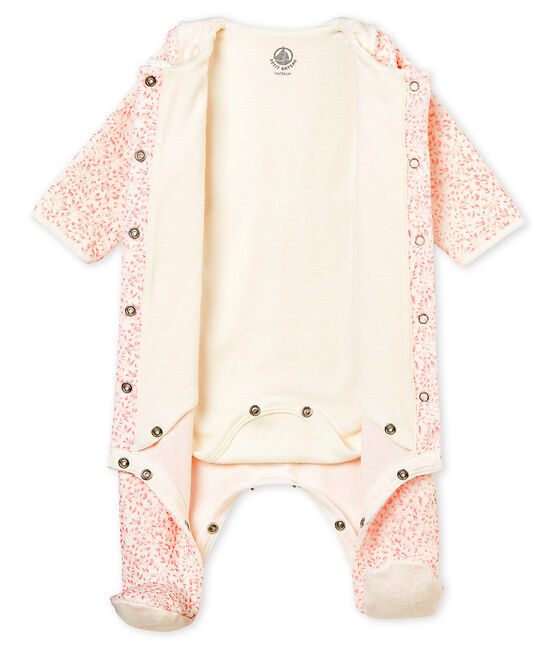 Bodyjama bébé fille en velours de coton imprimé blanc MARSHMALLOW/rose JOLI