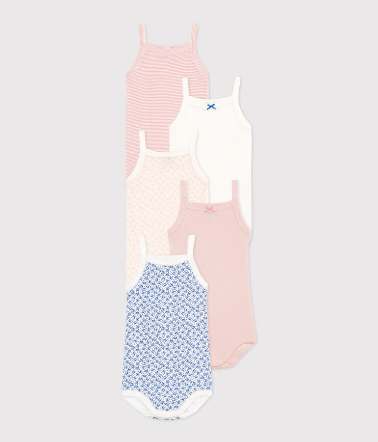 Lot de 5 bodies bretelles fleurs en coton b&eacute;b&eacute; multicouleur