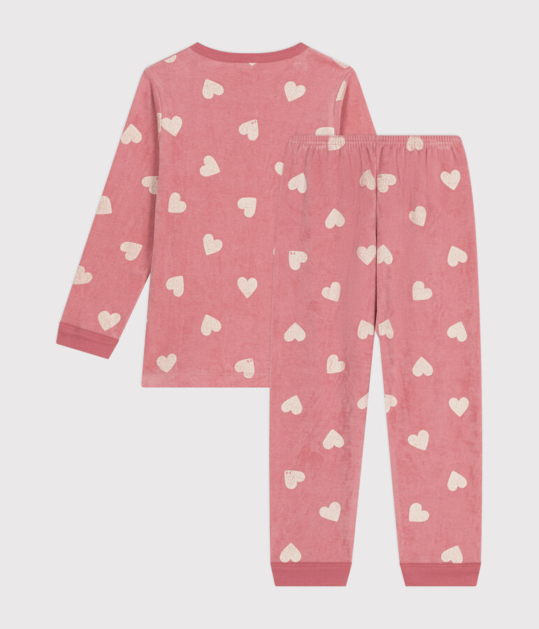 Fluwelen pyjama met hartjesprint voor kidneren roze ROSEWOOD/ MARSHMALLOW