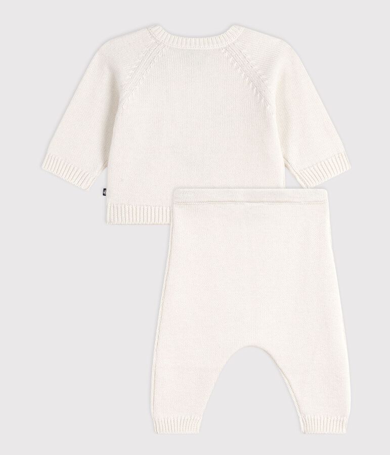 Ensemble 2 pi&egrave;ces b&eacute;b&eacute; en tricot laine et coton et motif baleine blanc MARSHMALLOW