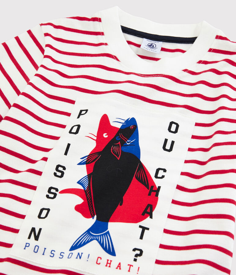 Jersey T-shirt met korte mouwen voor jongens wit MARSHMALLOW/rood TERKUIT