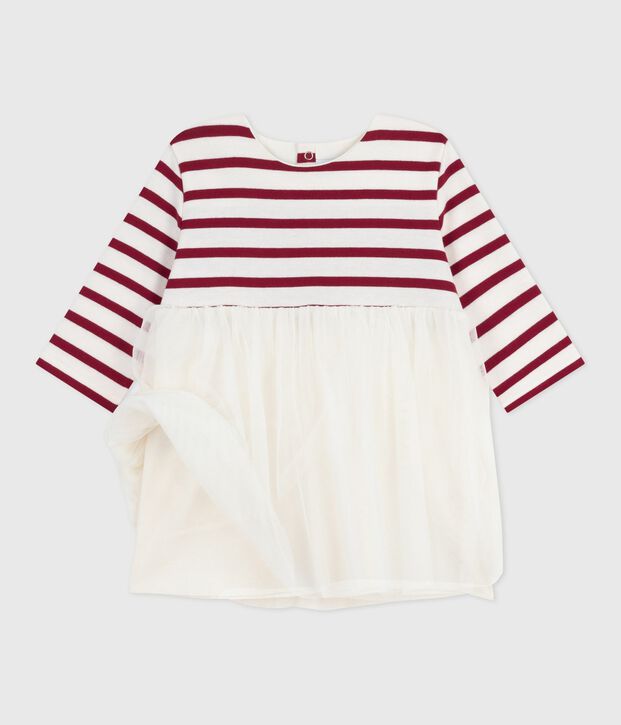 Robe b&eacute;b&eacute; bi-mati&egrave;re manches longues rouge/rouge