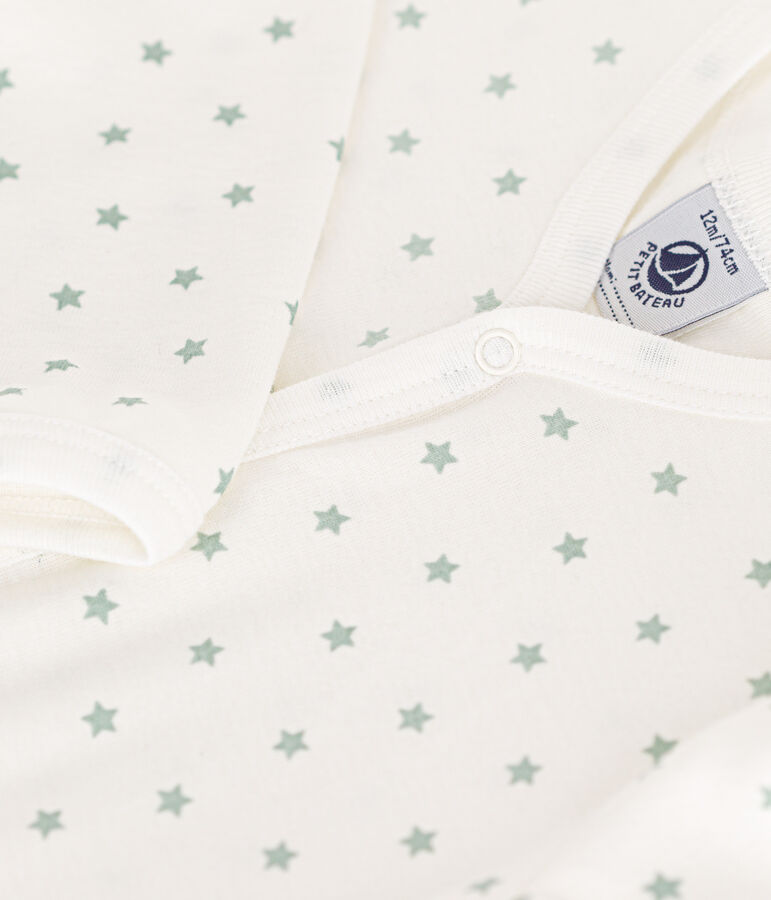 Katoenen babypyjama met sterretjes wit MARSHMALLOW/ HERBIER