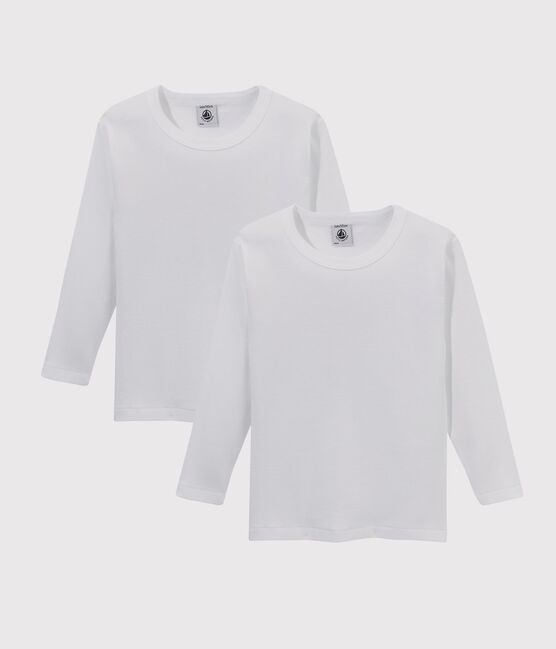 Set van 2 witte T-shirts met lange mouwen jongens variante 1