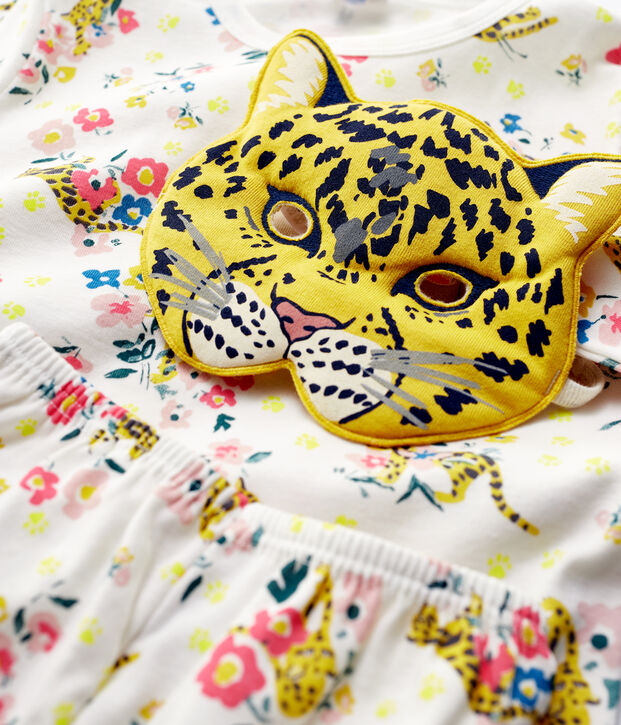 Katoenen meisjespyjama met glow in the dark panterprint wit/multicouleur