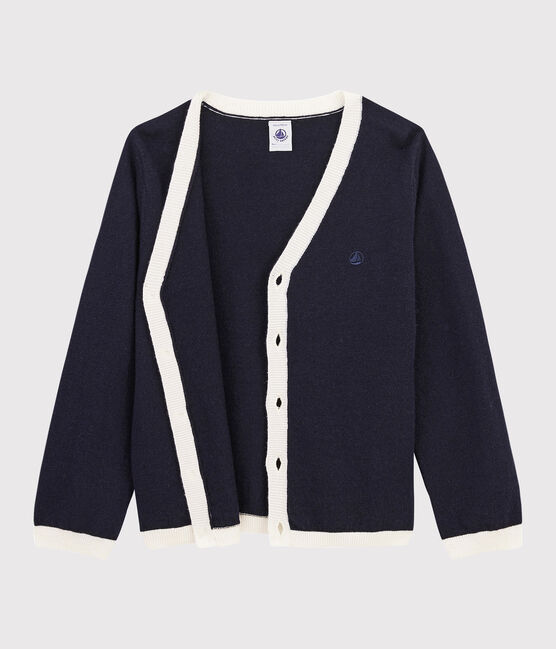 Wol en katoenen Cardigan vest jongens kinderen blauw SMOKING/wit MARSHMALLOW