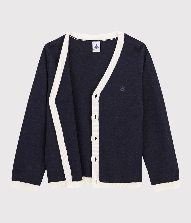 Cardigan laine et coton enfant gar&ccedil;on bleu/blanc