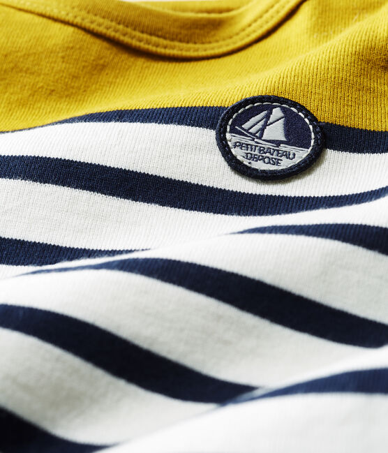 Combicourt bébé garçon en jersey lourd rayé jaune BAMBOO/blanc MARSHMALLOW/ SMOKING