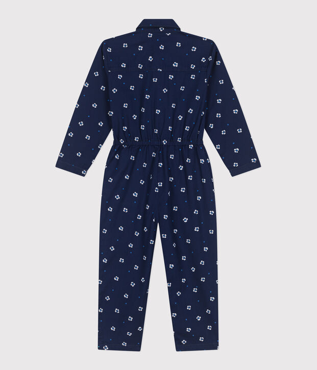 Katoenen kinderjumpsuit met lange mouwen en bloemenprint blauw/wit