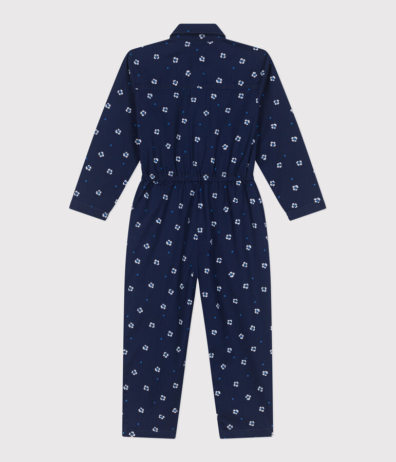 Combinaison enfant en coton manches longues fleurie bleu/blanc