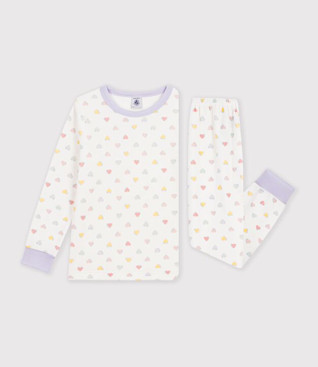 Fluwelen kinderpyjama met hartjesprint wit/multicouleur